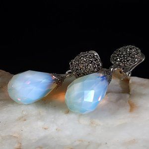 Silver 925 Clip Earrings Natural Blue Moonstone